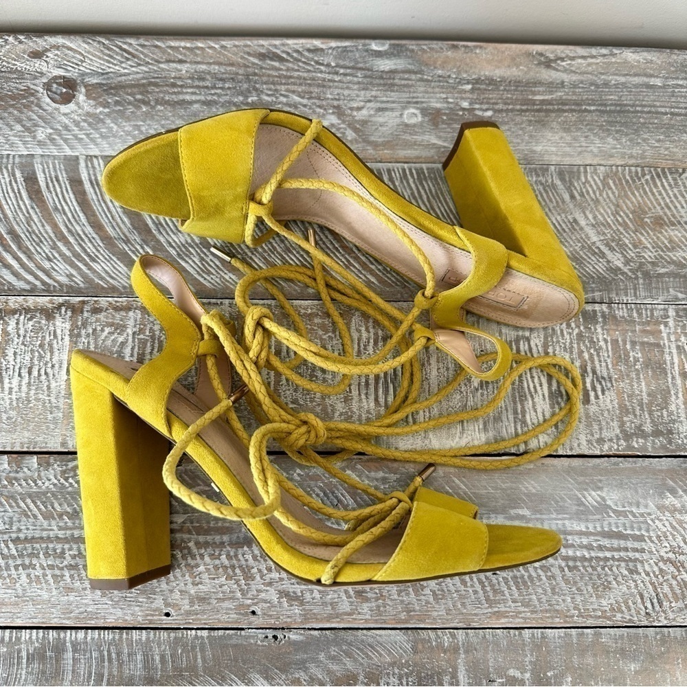 TopShop-Yellow Chunky Heeled Lace Up Spring/Summer Sandals (Size-11.5) - Picture 2 of 8